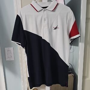 Nautica Tri-Color Polo Shirt in White, Black, and Red